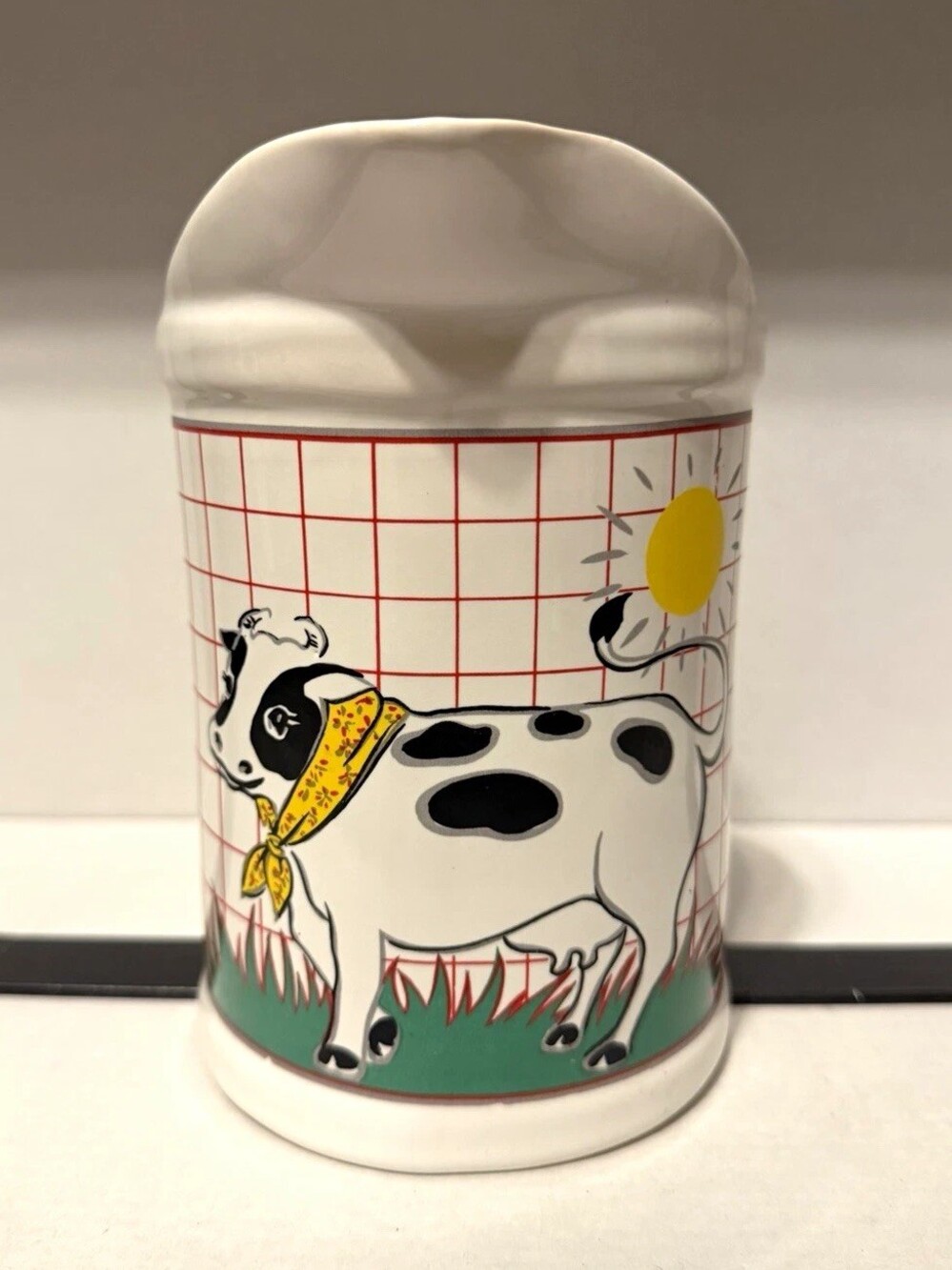 Vintage Otagiri 1982 Porcelain Quilted Square Farm Cow Pitcher Creamer 1Qt